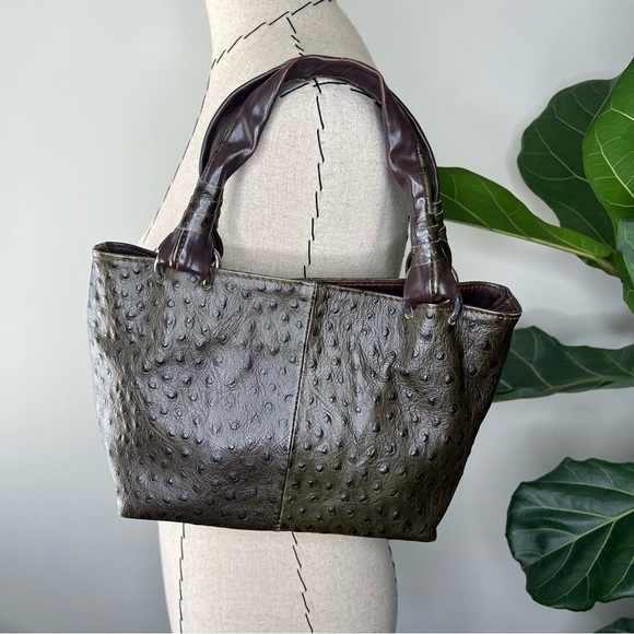 Cecconi Piero Ostritch Leather Made in Italy Olive and Brown Shoulder Bag VTG - Picture 3 of 14